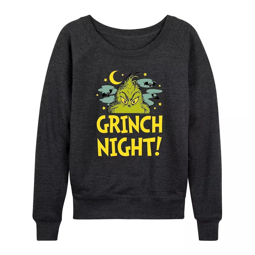 Women's Dr. Seuss Grinch Night Halloween French Terry Long Sleeve Tee, Size: Medium, Heather Grey Product Image