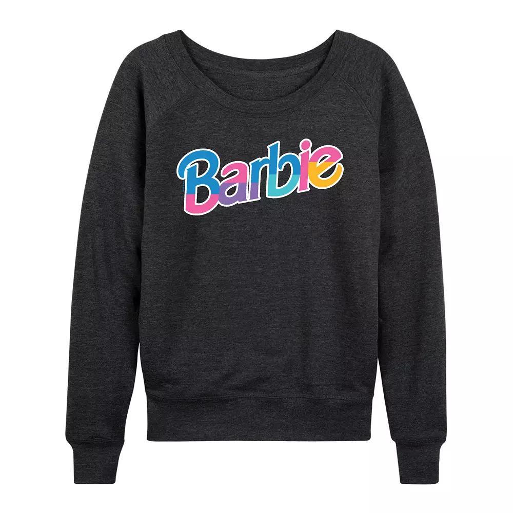 Womens Barbie Dollhouse Logo French Terry Long Sleeve Tee, Girls Heather Grey Product Image