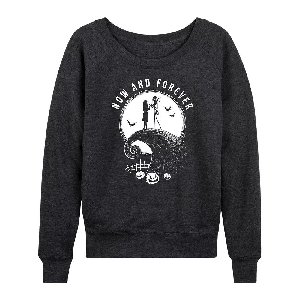 Disneys Nightmare Before Christmas Jack & Sally Womens Now and Forever French Terry Long Sleeve Tee Heather Grey Product Image