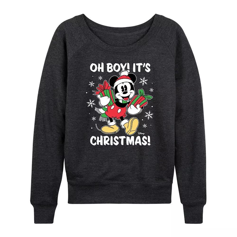Disney's Mickey Mouse Women's Oh Boy It's Christmas French Terry Long Sleeve Tee, Size: Medium, Heather Grey Product Image