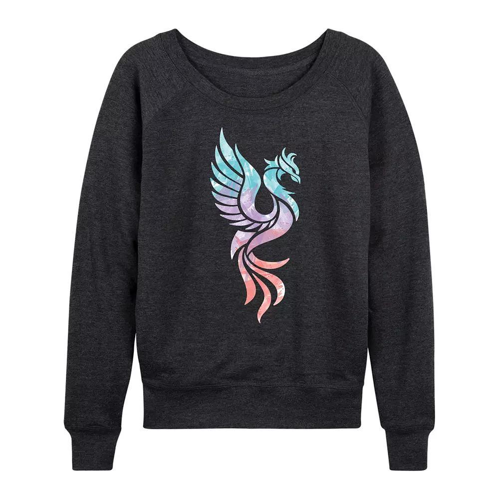 Womens Watercolor Phoenix French Terry Long Sleeve Tee Heather Grey Product Image