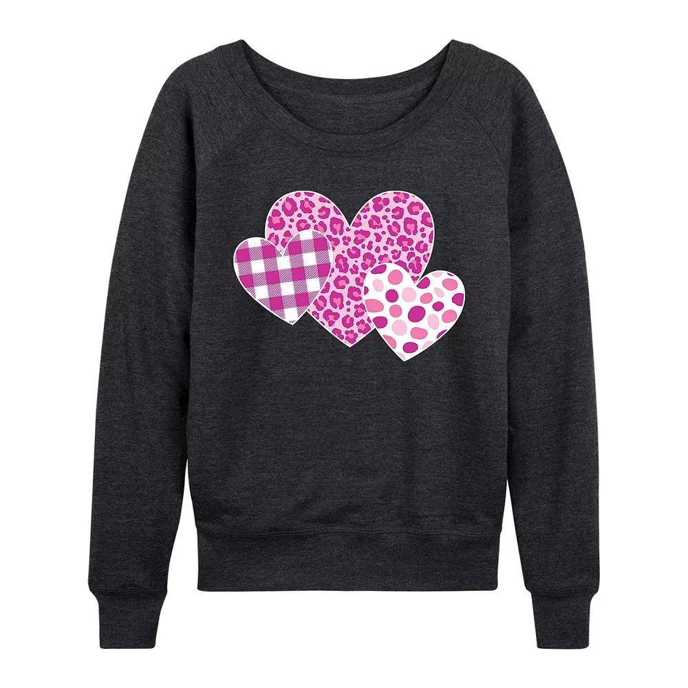 Women's Valentine's Patterned Hearts French Terry Long Sleeve Tee, Size: Medium, Heather Grey Product Image