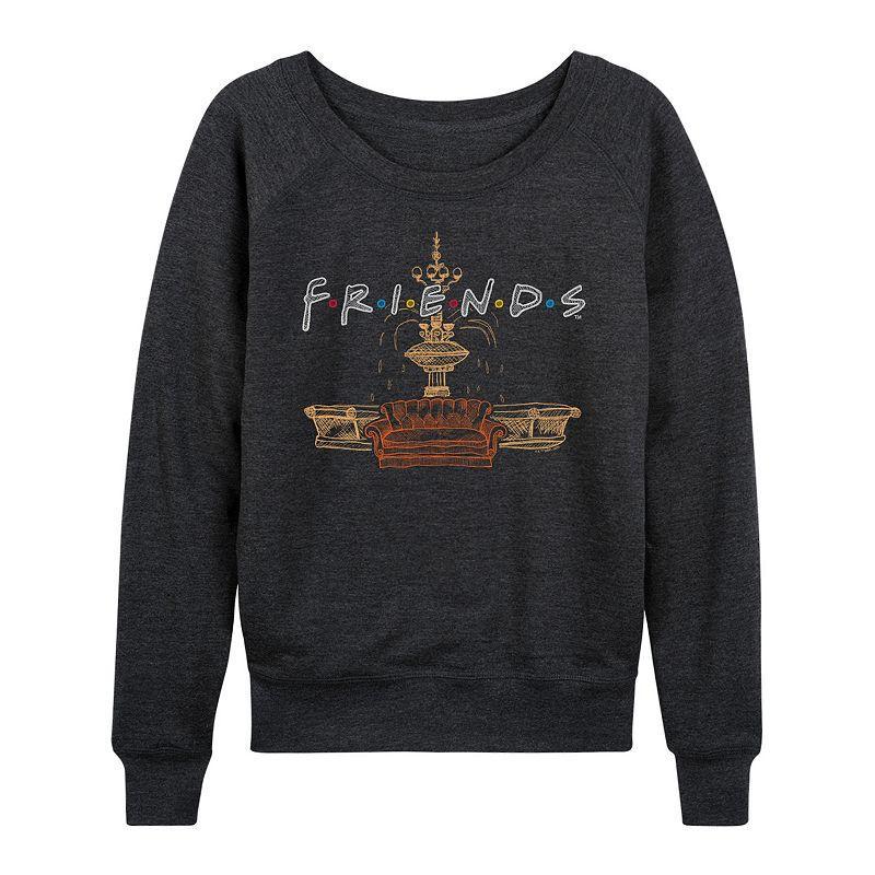 Womens Friends Couch Fountain Set French Terry Long Sleeve Tee Heather Grey Product Image
