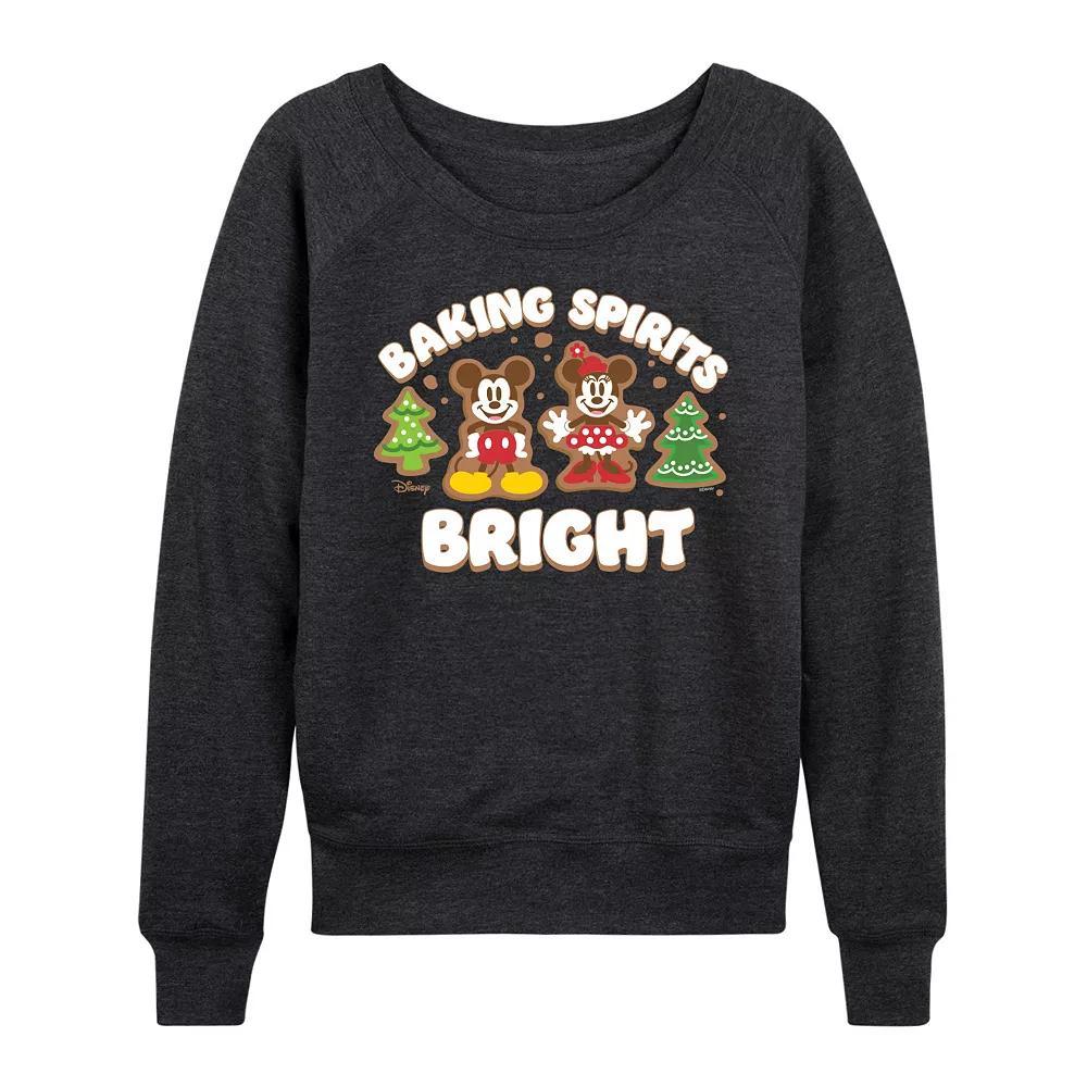 Disney's Mickey and Minnie Mouse Women's Baking Spirits Bright French Terry Long Sleeve Tee, Size: XL, Grey Green Product Image