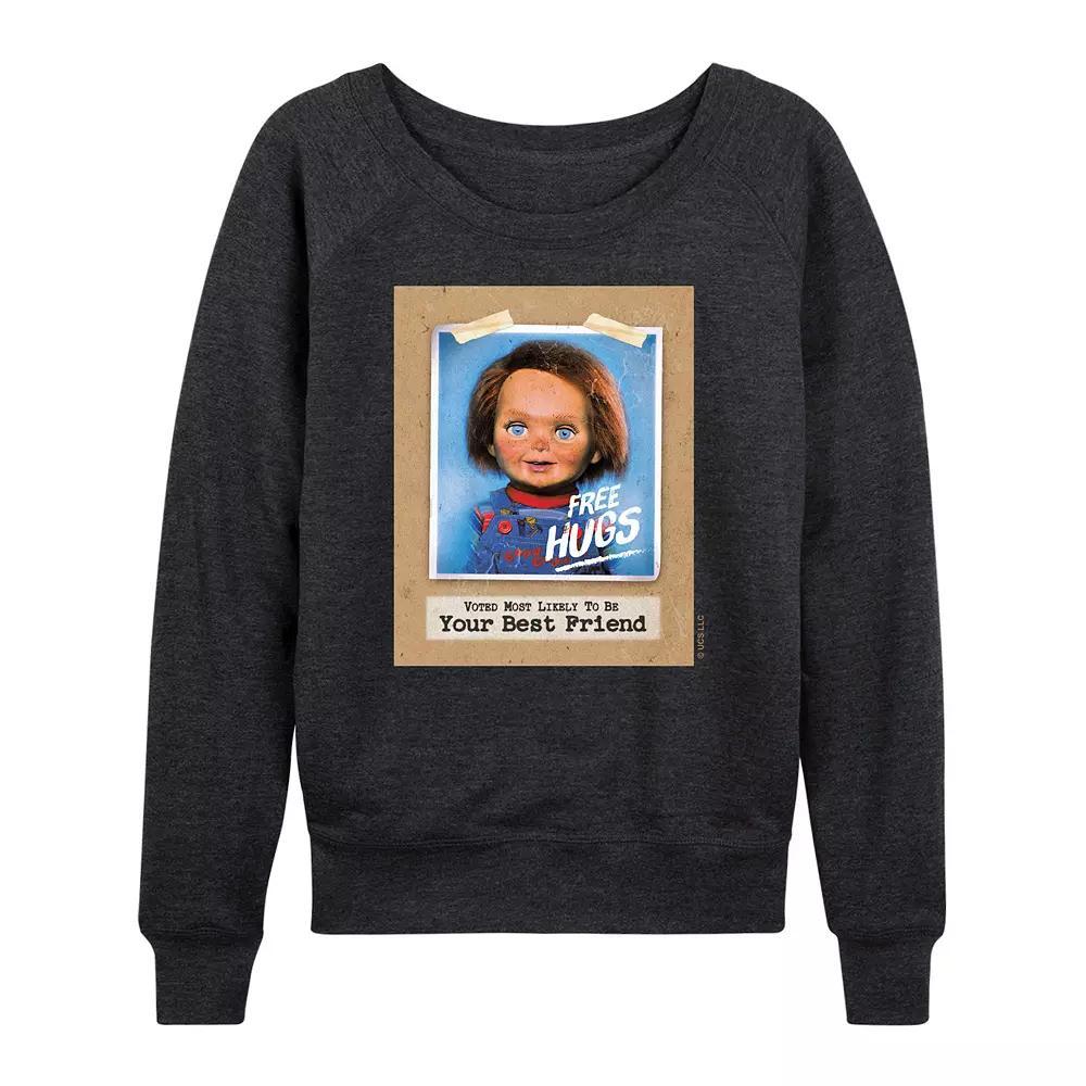 Womens Chucky Free Hugs French Terry Long Sleeve Tee Heather Grey Product Image