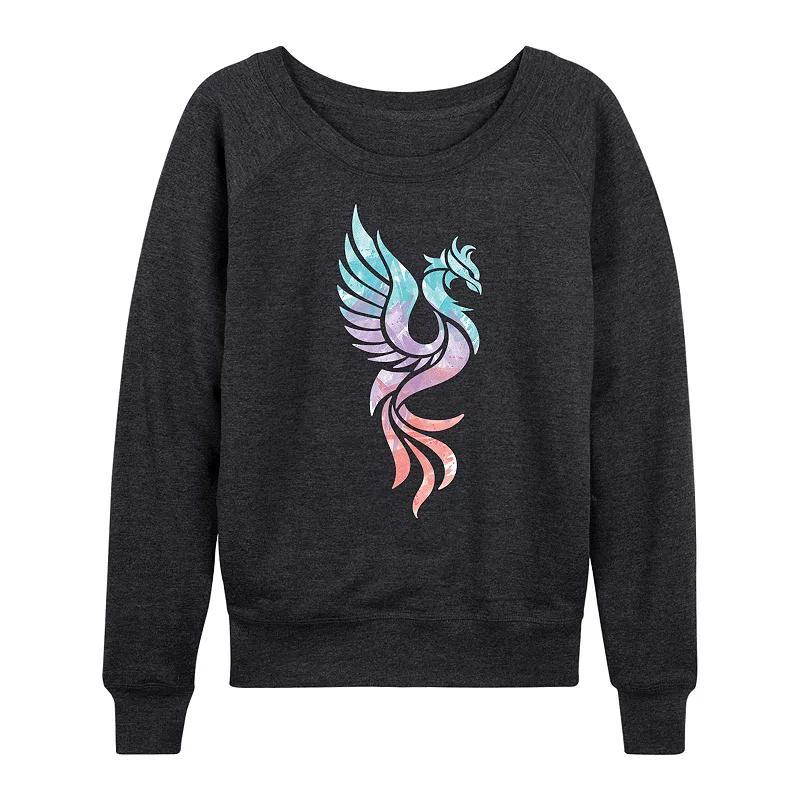 Womens Watercolor Phoenix French Terry Long Sleeve Tee Heather Grey Product Image