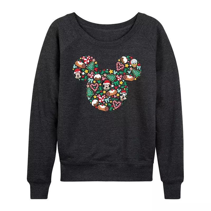 Disney's Mickey Mouse Women's Christmas French Terry Long Sleeve Tee, Size: Small, Heather Grey Product Image