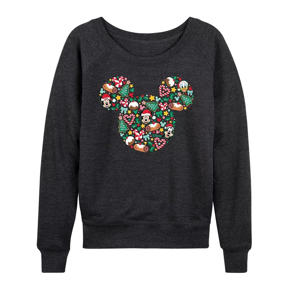 Disney's Mickey Mouse Women's Christmas French Terry Long Sleeve Tee, Size: Small, Heather Grey Product Image