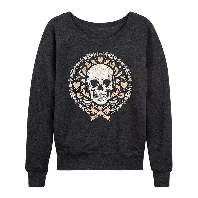 Womens Coquette Skull French Terry Long Sleeve Tee Heather Grey Product Image