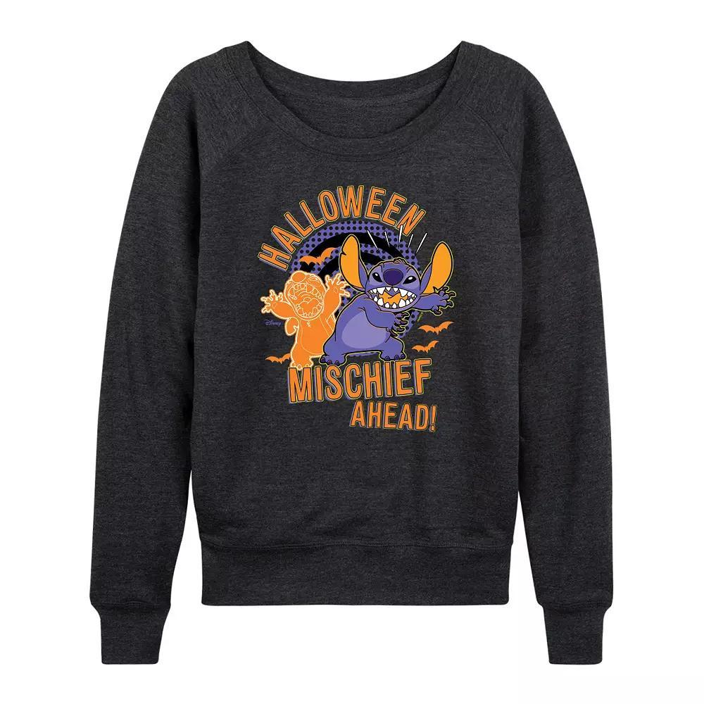 Disneys Lilo & Stitch Womens Halloween Mischief French Terry Long Sleeve Tee Heather Grey Product Image