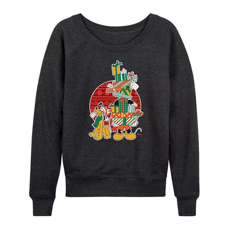 Disneys Mickey Mouse and Pluto Womens Stockings French Terry Long Sleeve Tee Heather Grey Product Image