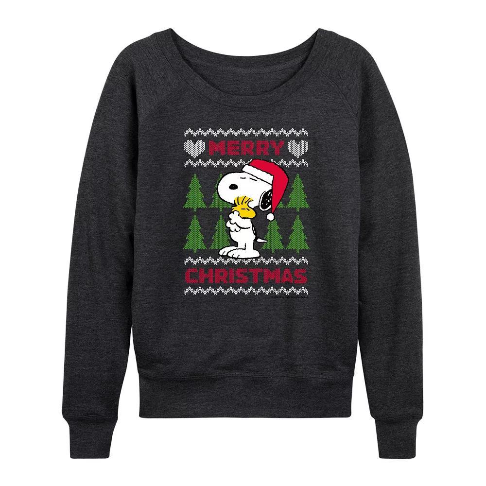 Women's Peanuts Snoopy Sweater French Terry Long Sleeve Tee, Size: Small, Heather Grey Product Image