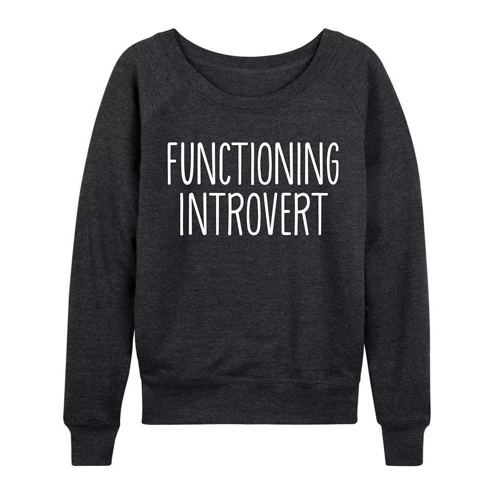 Plus Size Functioning Introvert French Terry Long Sleeve Tee, Womens Grey Maroon Product Image