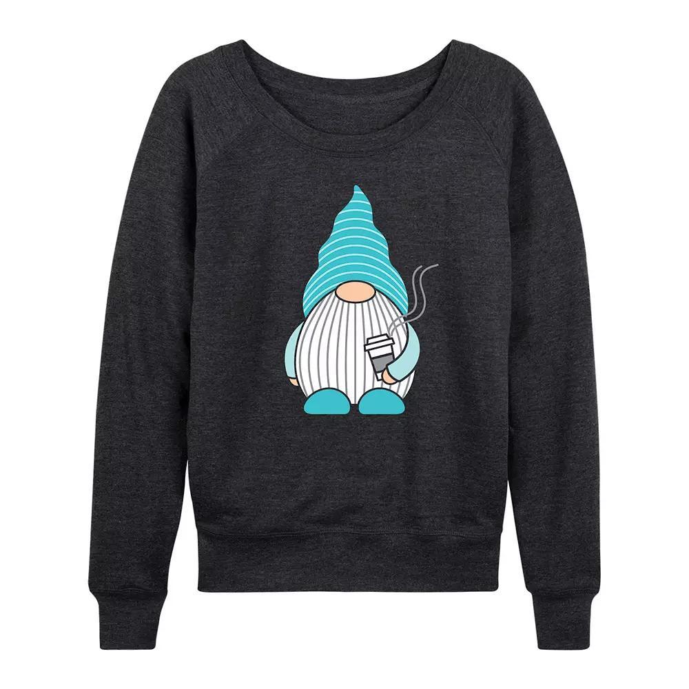 Womens Gnome With Coffee French Terry Long Sleeve Tee Heather Grey Product Image
