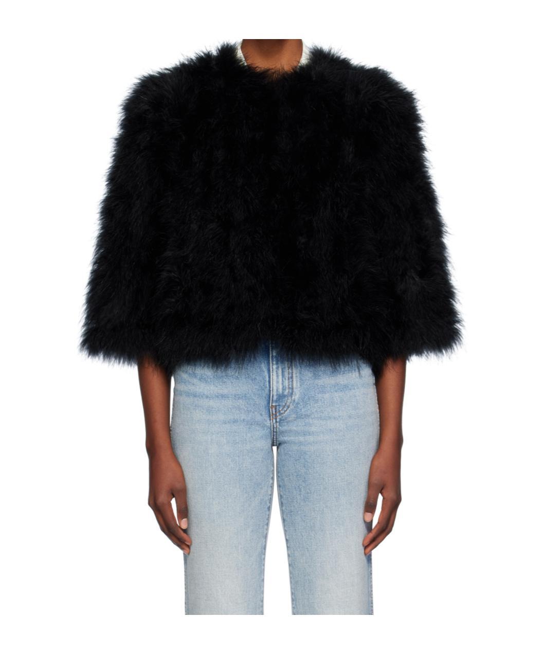 YVES SALOMON Cropped Quarter Sleeve Casual Coat In Black Product Image