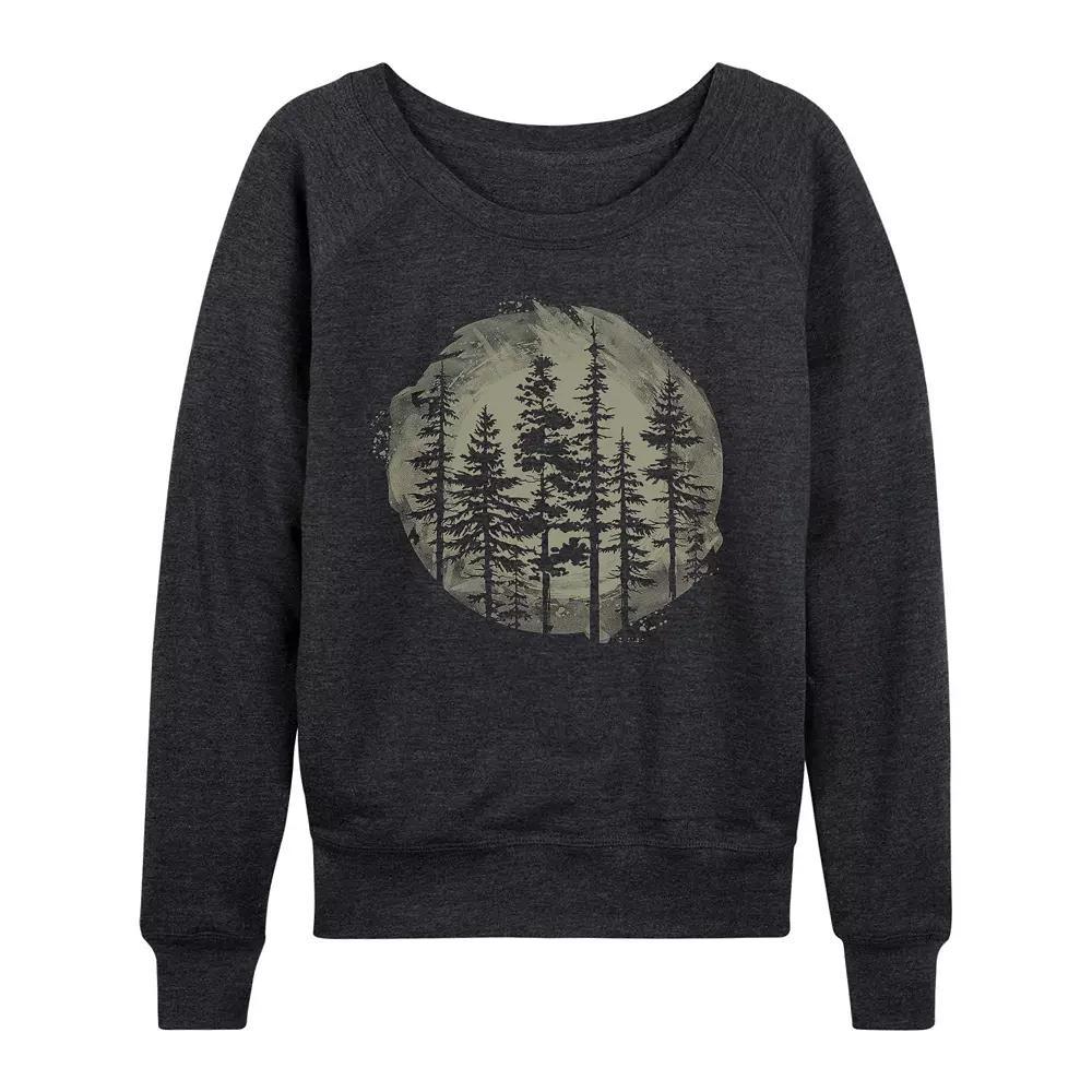 Women's Watercolor Pine Trees French Terry Long Sleeve Tee, Girl's, Size: Large, Heather Grey Product Image