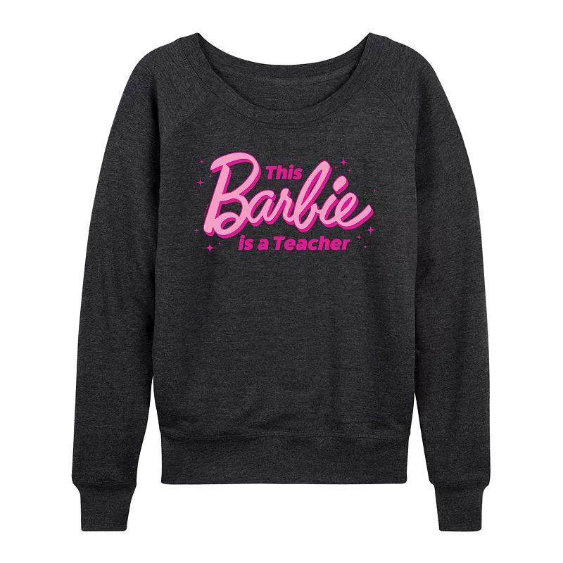Womens Barbie This Barbie Is A Teacher French Terry Long Sleeve Tee, Girls Heather Grey Product Image