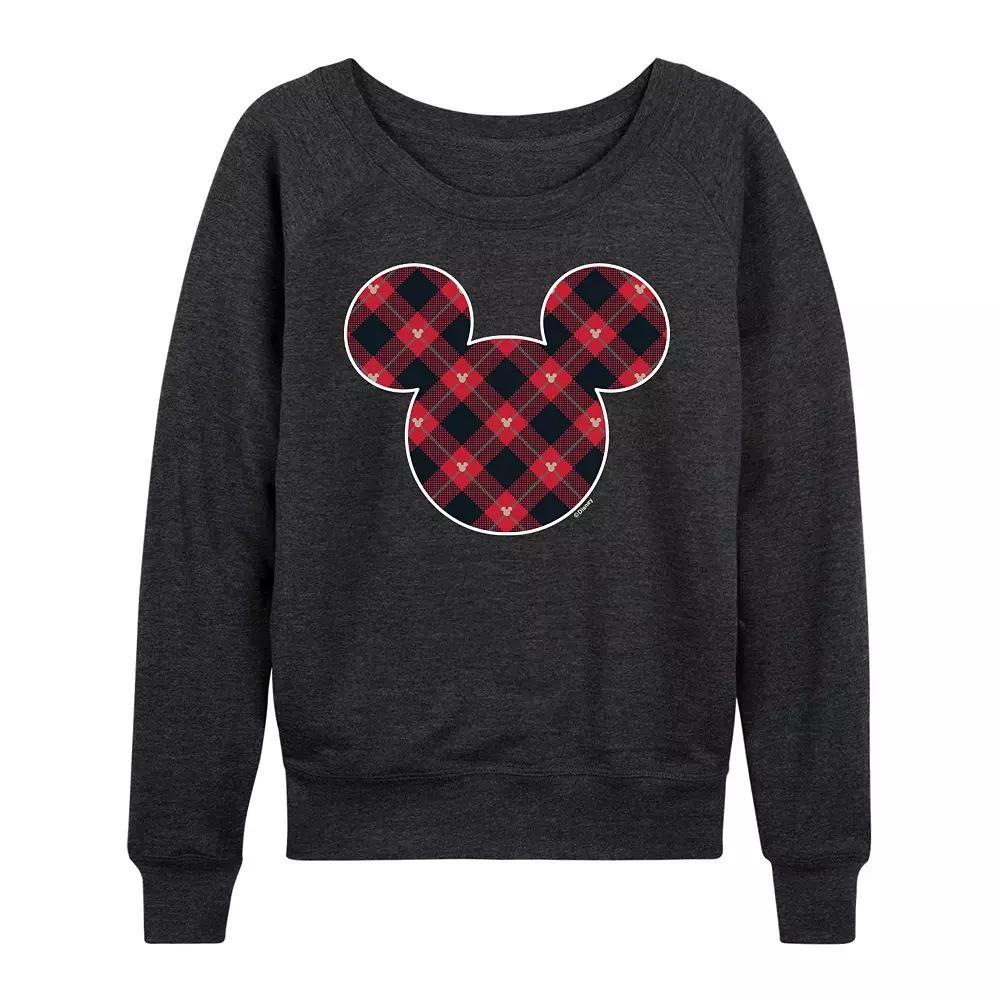 Disney's Mickey Mouse Women's Plaid French Terry Long Sleeve Tee, Size: XL, Heather Grey Product Image