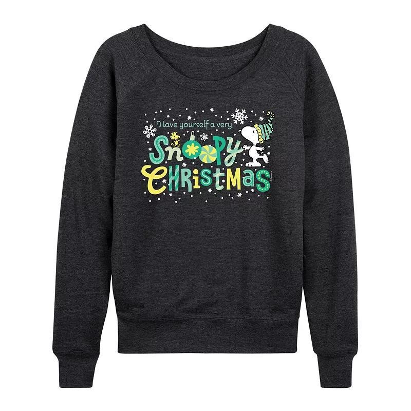 Women's Peanuts Snoopy Christmas French Terry Long Sleeve Tee, Size: XL, Heather Grey Product Image