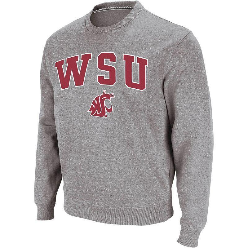 Men's Colosseum Heather Gray Washington State Cougars Arch & Logo Crew Neck Sweatshirt, Size: Medium, Wsc Grey Product Image