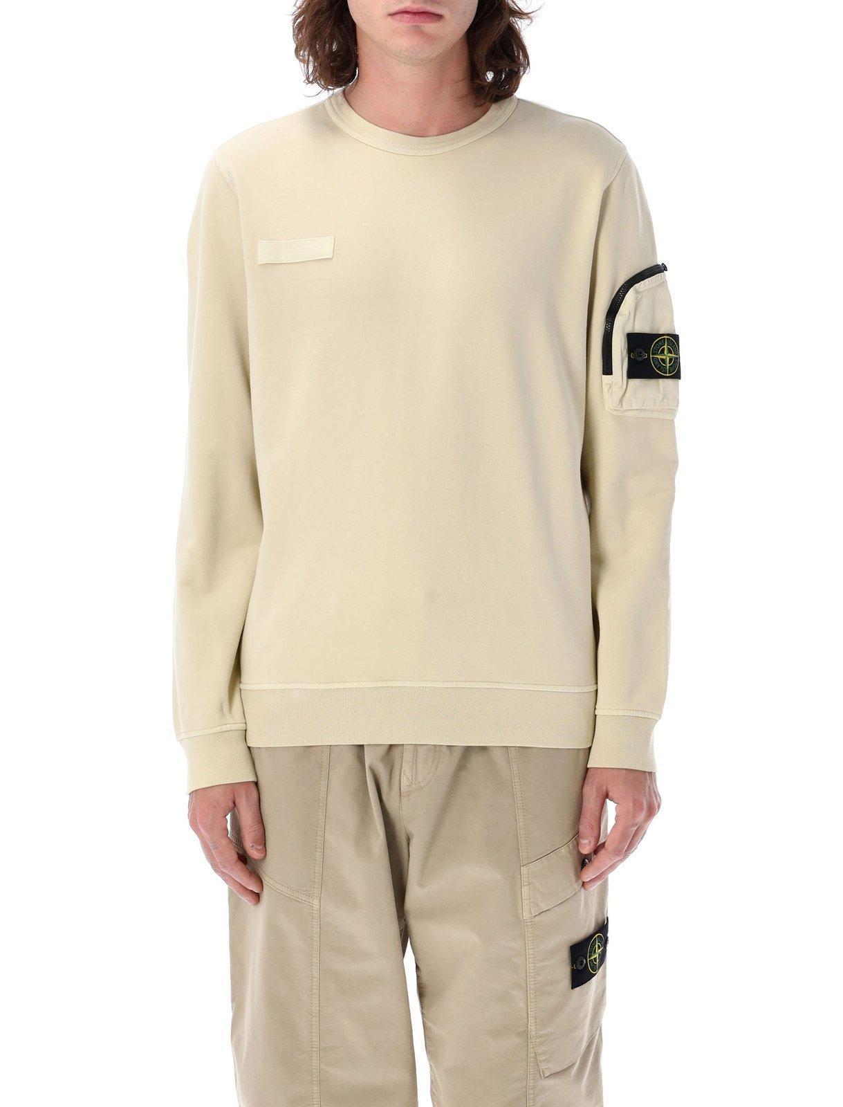 STONE ISLAND Compass Patch Crewneck Sweatshirt In Beige Product Image