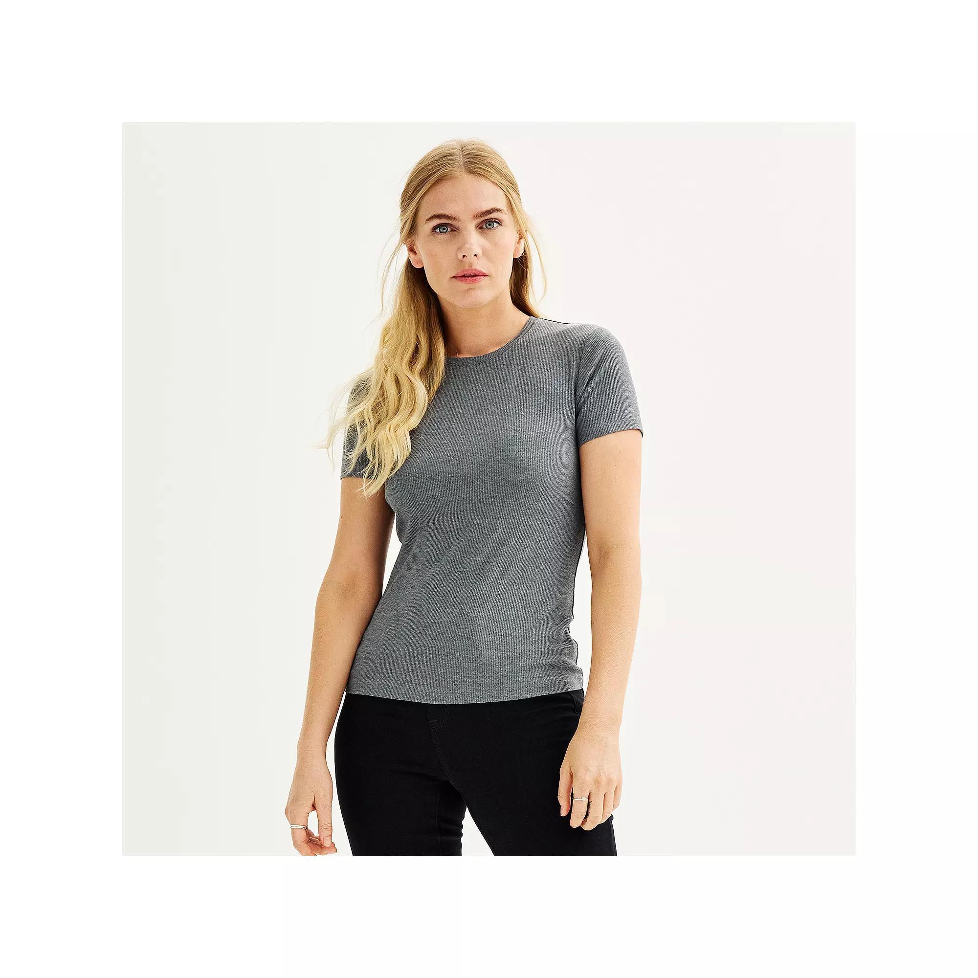 Women's Nine West Fitted Ribbed Crewneck Top, Size: XS, Coal Grey Product Image