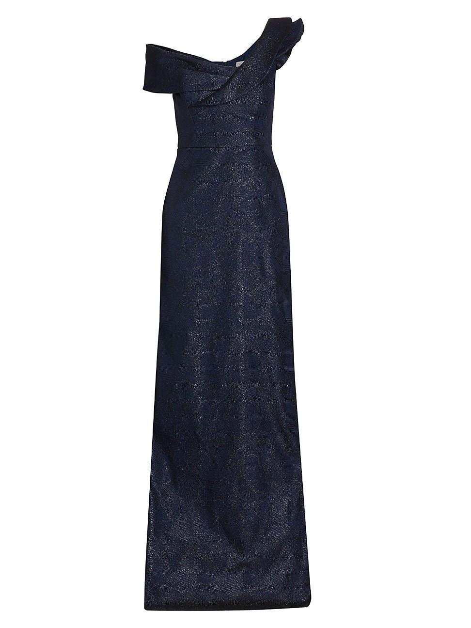 Womens Double Layer Ruffle One Shoulder Jacquard Gown Product Image