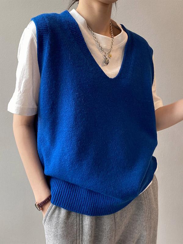 Simple 9 Colors V-Neck Loose Sleeveless Vest Product Image