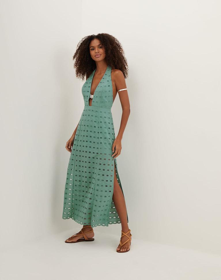 Eyelet Maryse Long Dress - Seaglass Product Image