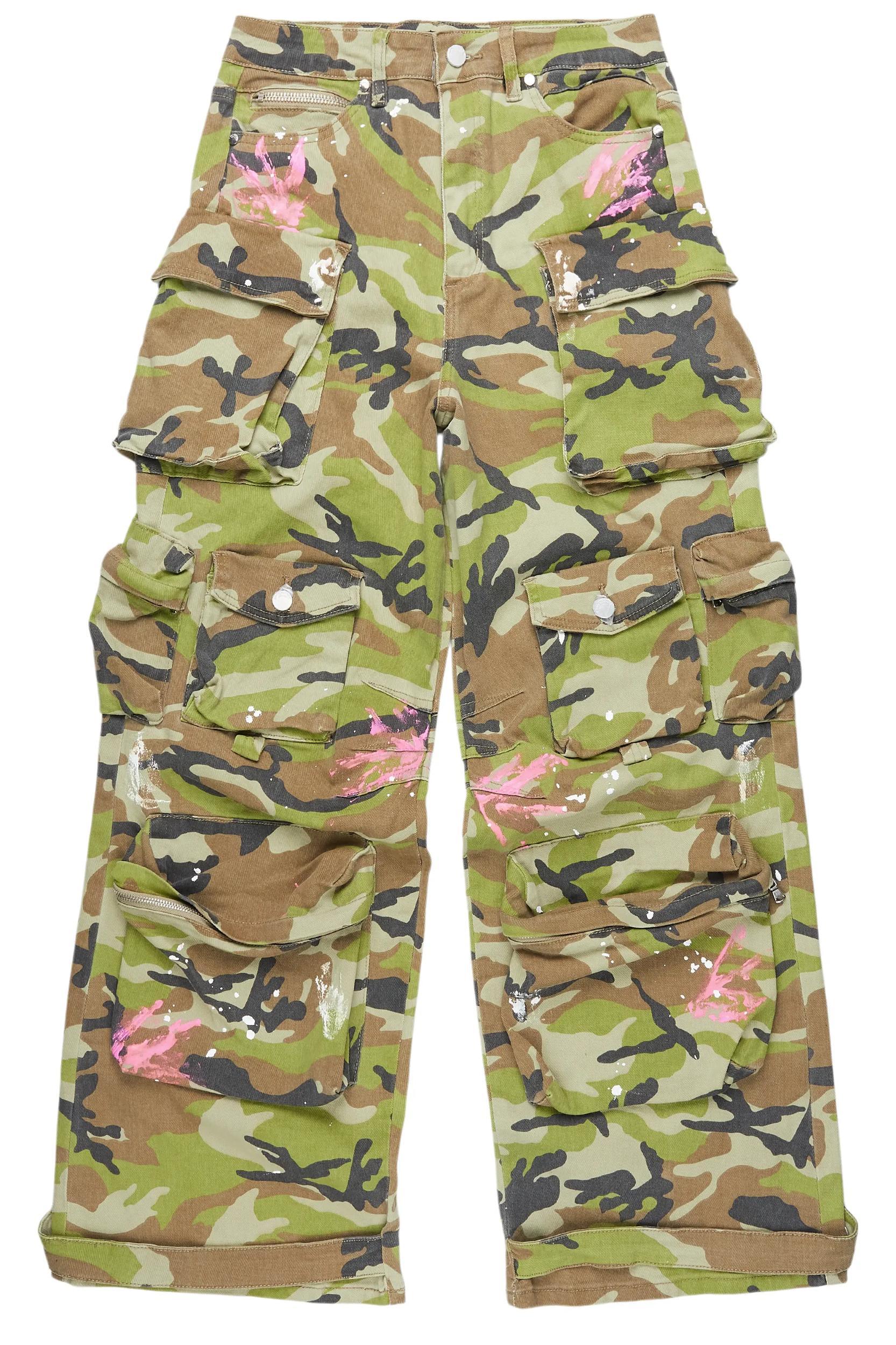 Da'nysha Green Camo Painted Wide Leg Jean Female Product Image
