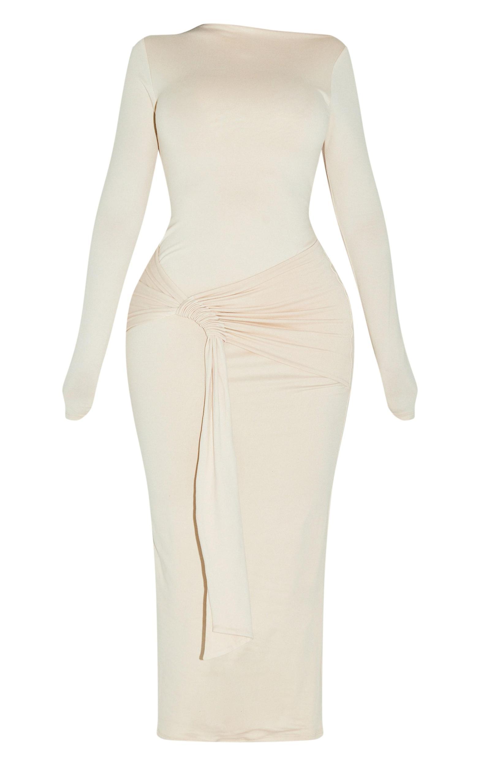 Shape Cream Super Soft Boat Neck Wrap Drape Maxi Dress Product Image