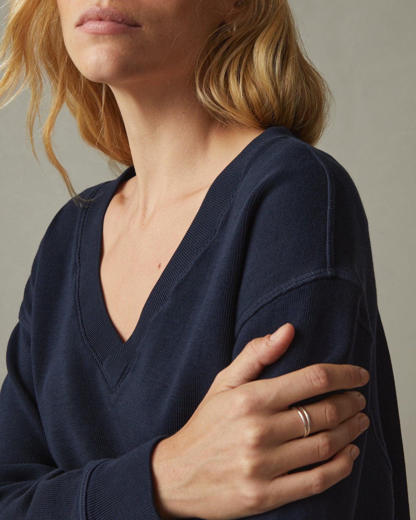 Cotton V-Neck Sweater - Dress Navy  Product Image
