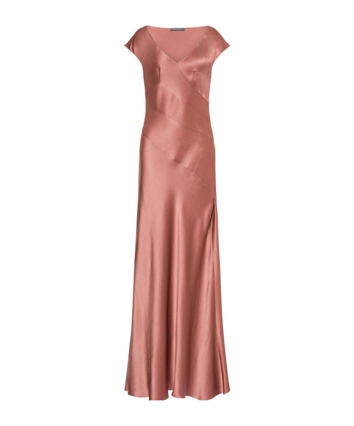 ALBERTA FERRETTI Satin Long Dress With A V-neck In Pink Product Image