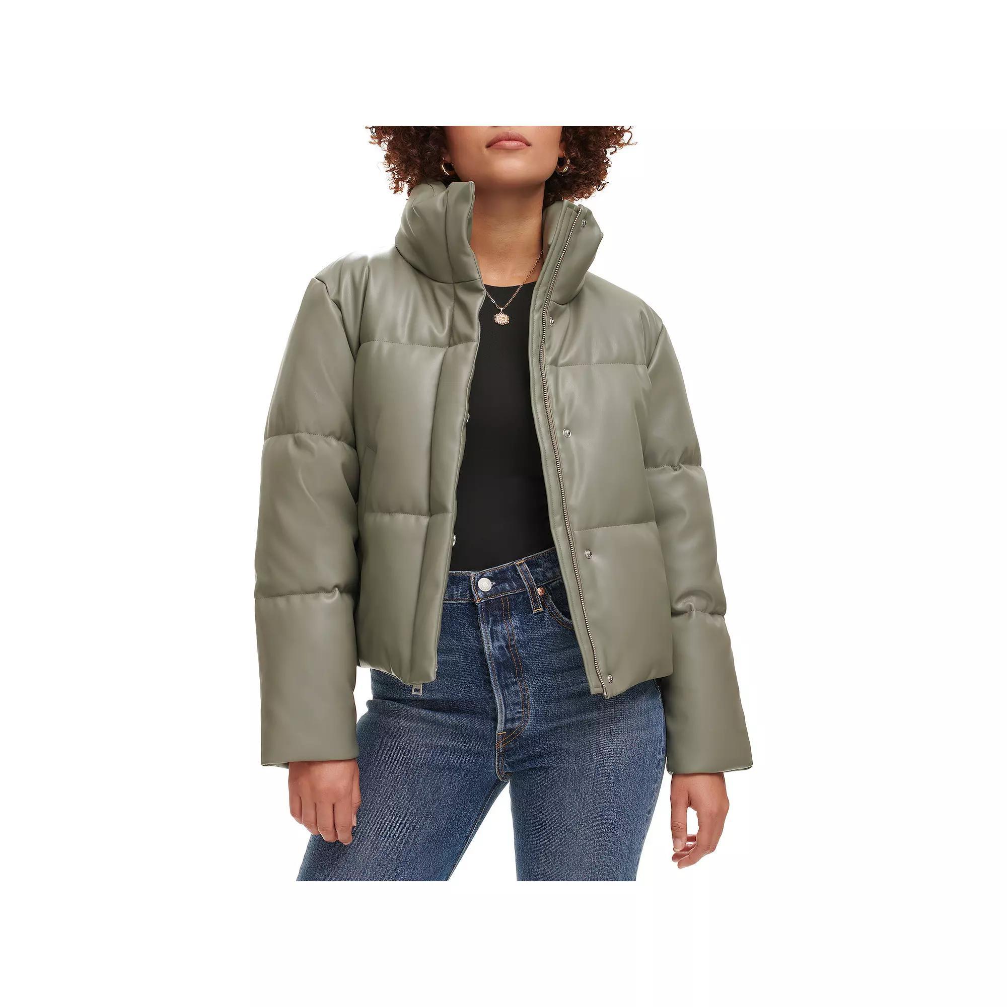 Womens Levis Faux-Leather Short Puffer Jacket Green Product Image