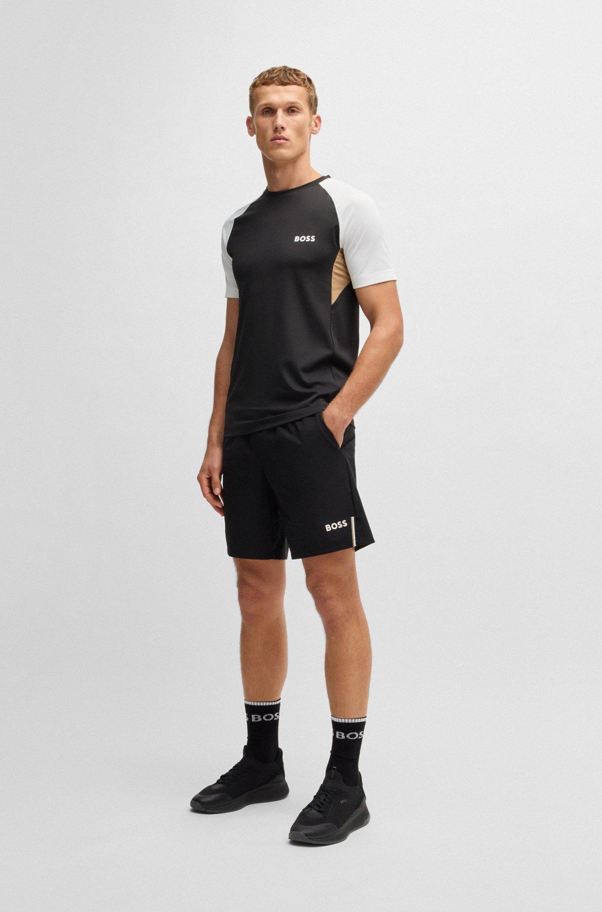 BOSS - Active color-blocked T-shirt in moisture-wicking fabric - Black Product Image