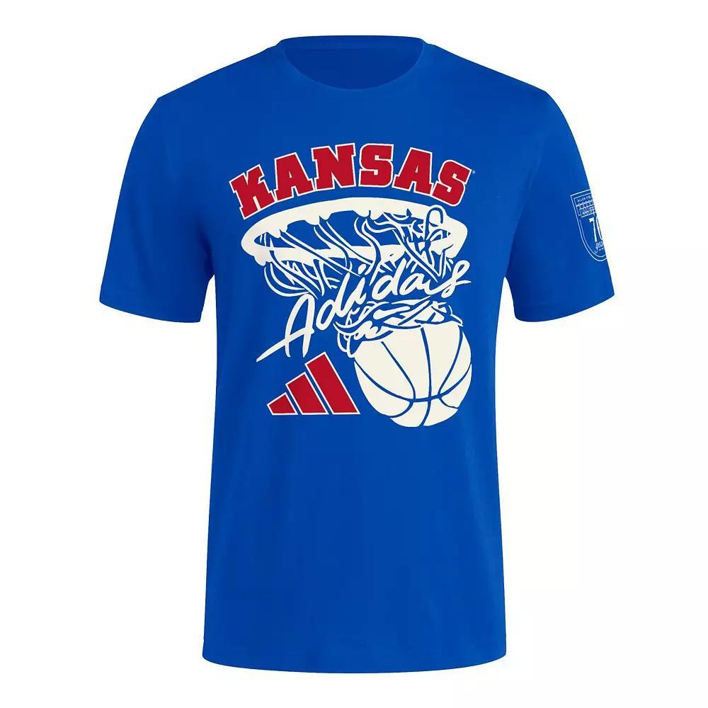 Men's adidas Royal Kansas Jayhawks 70th Anniversary Basketball T-Shirt, Size: 2XL, Blue Product Image