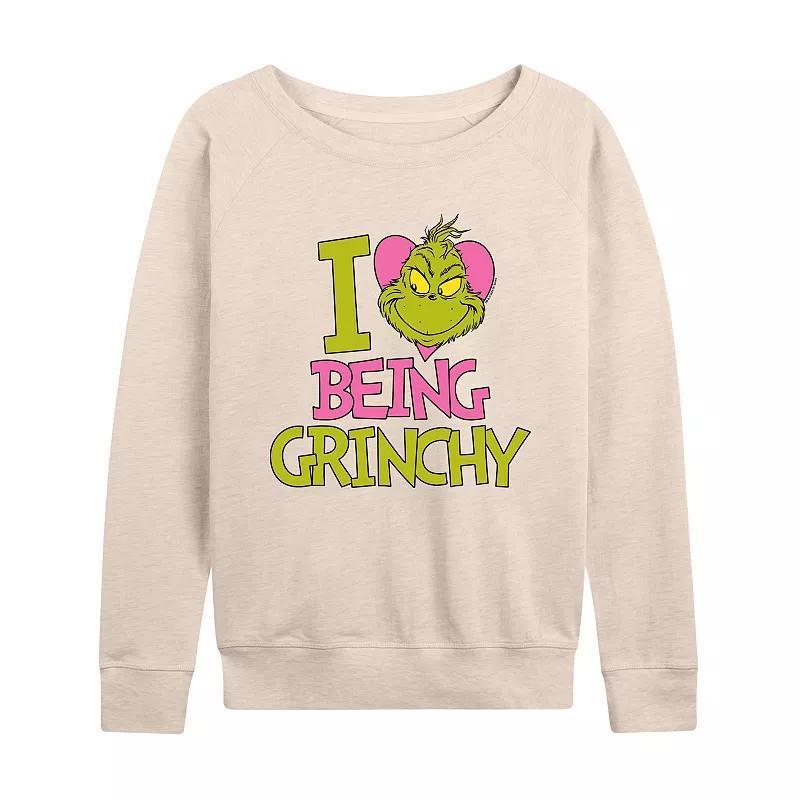Women's Dr. Seuss I Love Being Grinchy French Terry Long Sleeve Tee, Size: XXL, Beige Product Image