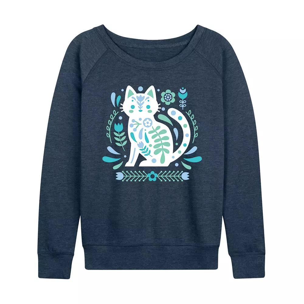 Women's Scandinavian Cat French Terry Long Sleeve Tee, Girl's, Size: Small, Heather Grey Product Image
