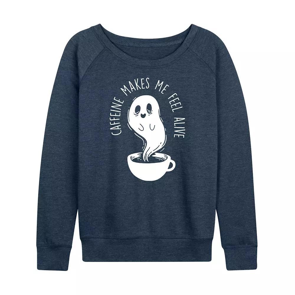 Womens Caffeine Makes Me Feel Alive Ghost French Terry Long Sleeve Tee Grey Dark Red Product Image