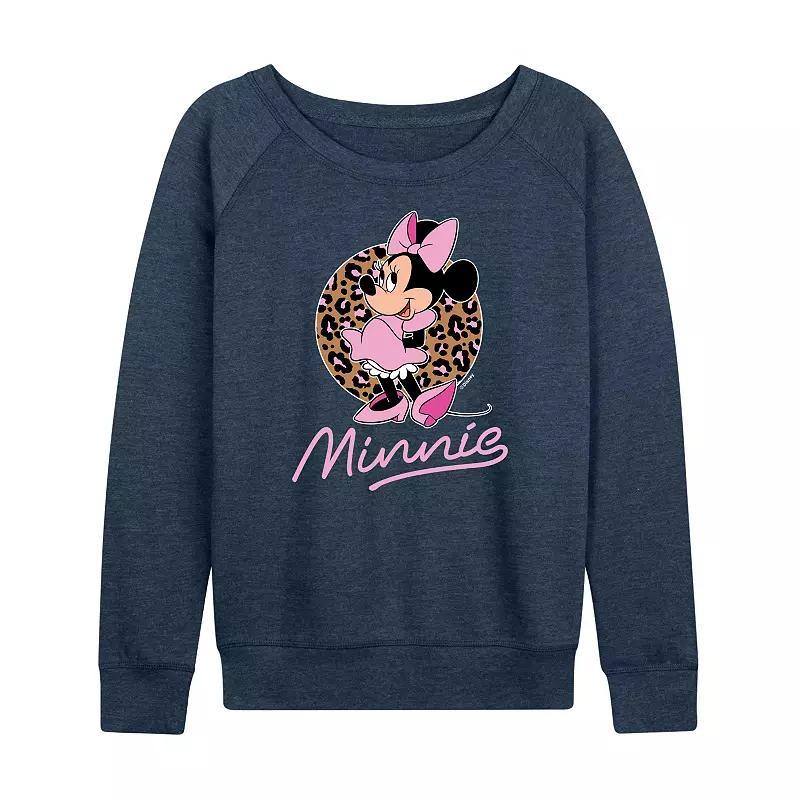 Disney's Minnie Mouse Women's Leopard Print French Terry Long Sleeve Tee, Girl's, Size: Medium, Grey Blue Product Image