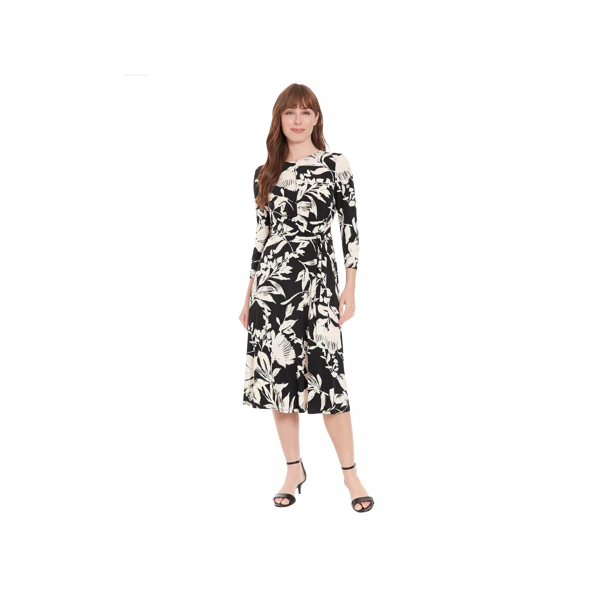 Women's London Times Floral Side Tie Fit & Flare Dress, Size: 6, Black Cream Product Image