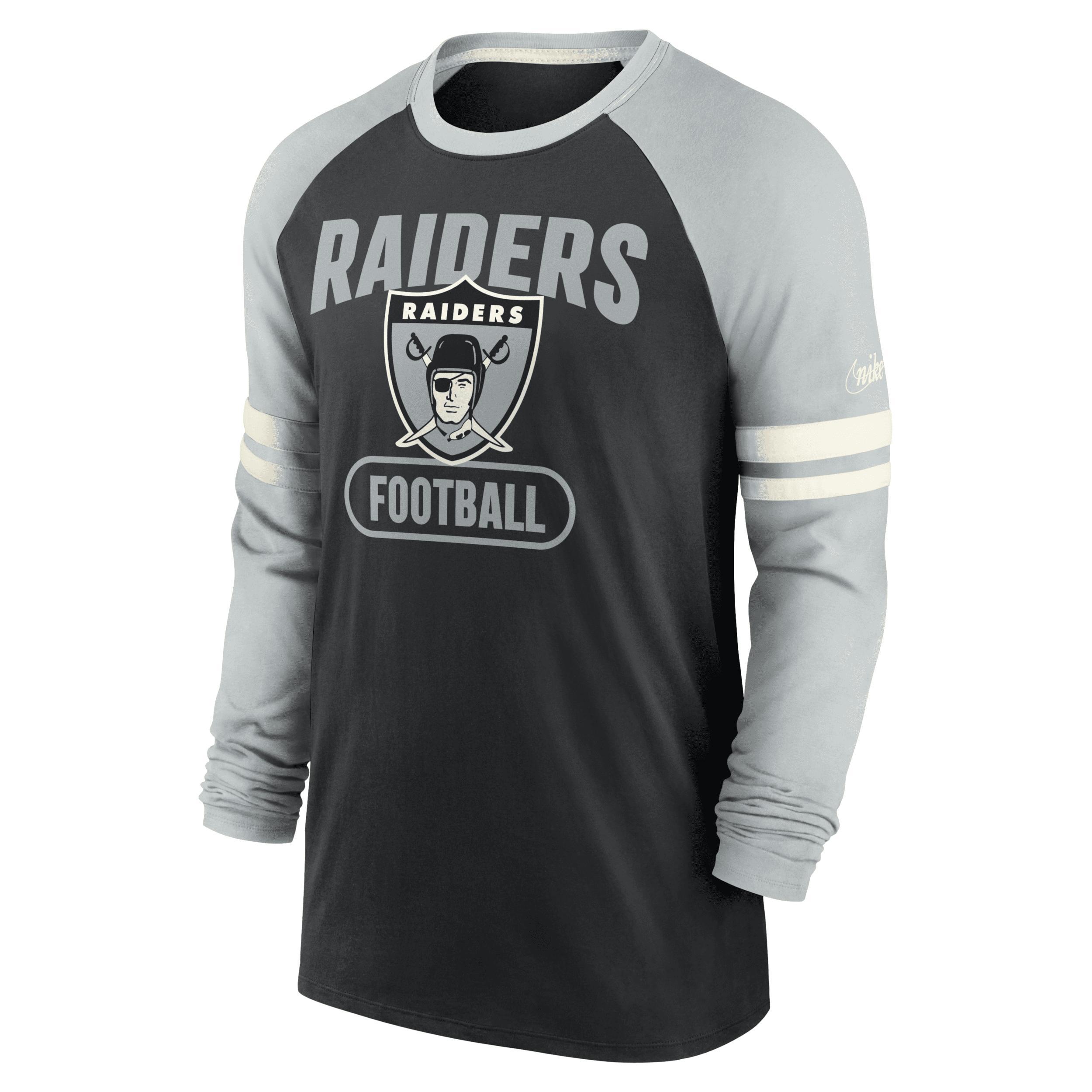 Mens Nike Black/Silver Las Vegas Raiders Throwback Raglan Long Sleeve T-Shirt Product Image