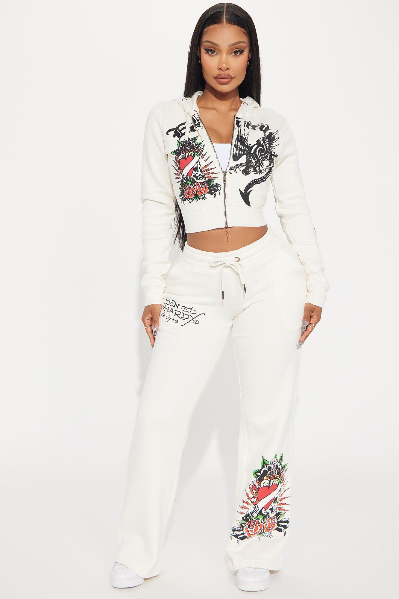 Ed Hardy Dragon Heart Zip Front Hoodie - Ivory Product Image