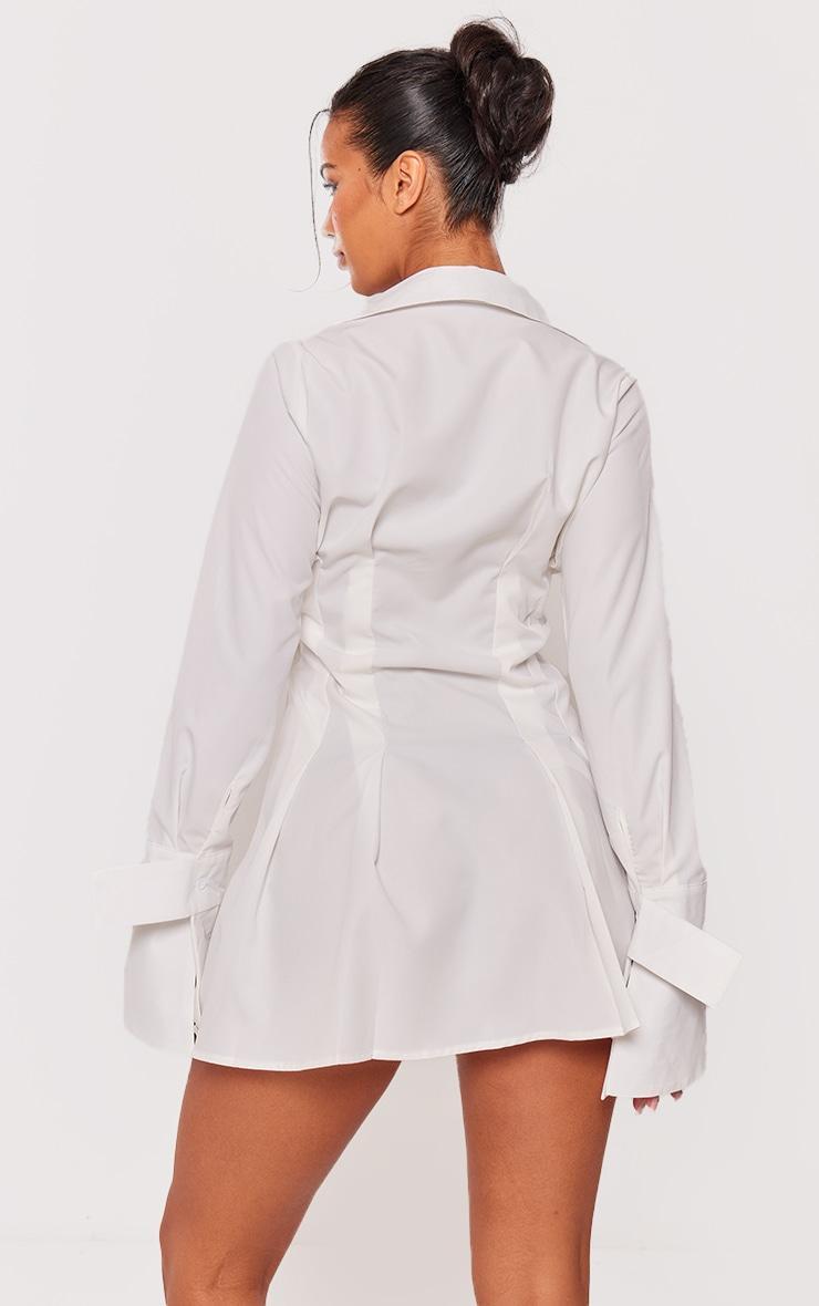  White Cotton Poplin Pleated Flared Sleeve Shirt Dress Product Image