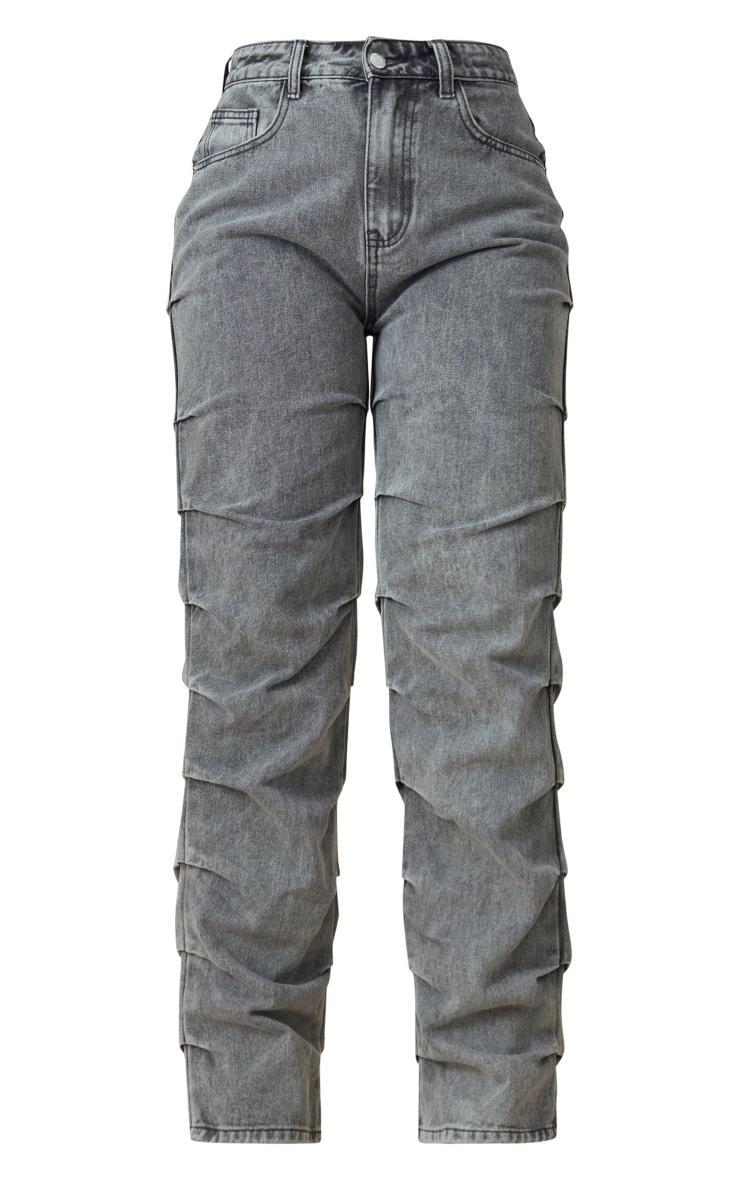 Washed Grey Ruched Straight Leg Denim Jeans Product Image