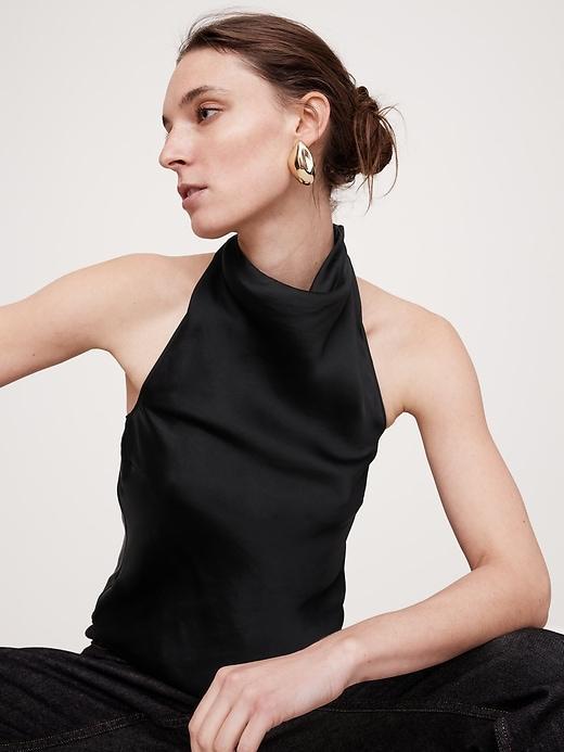 Hammered Satin Cowl-Neck Top Product Image