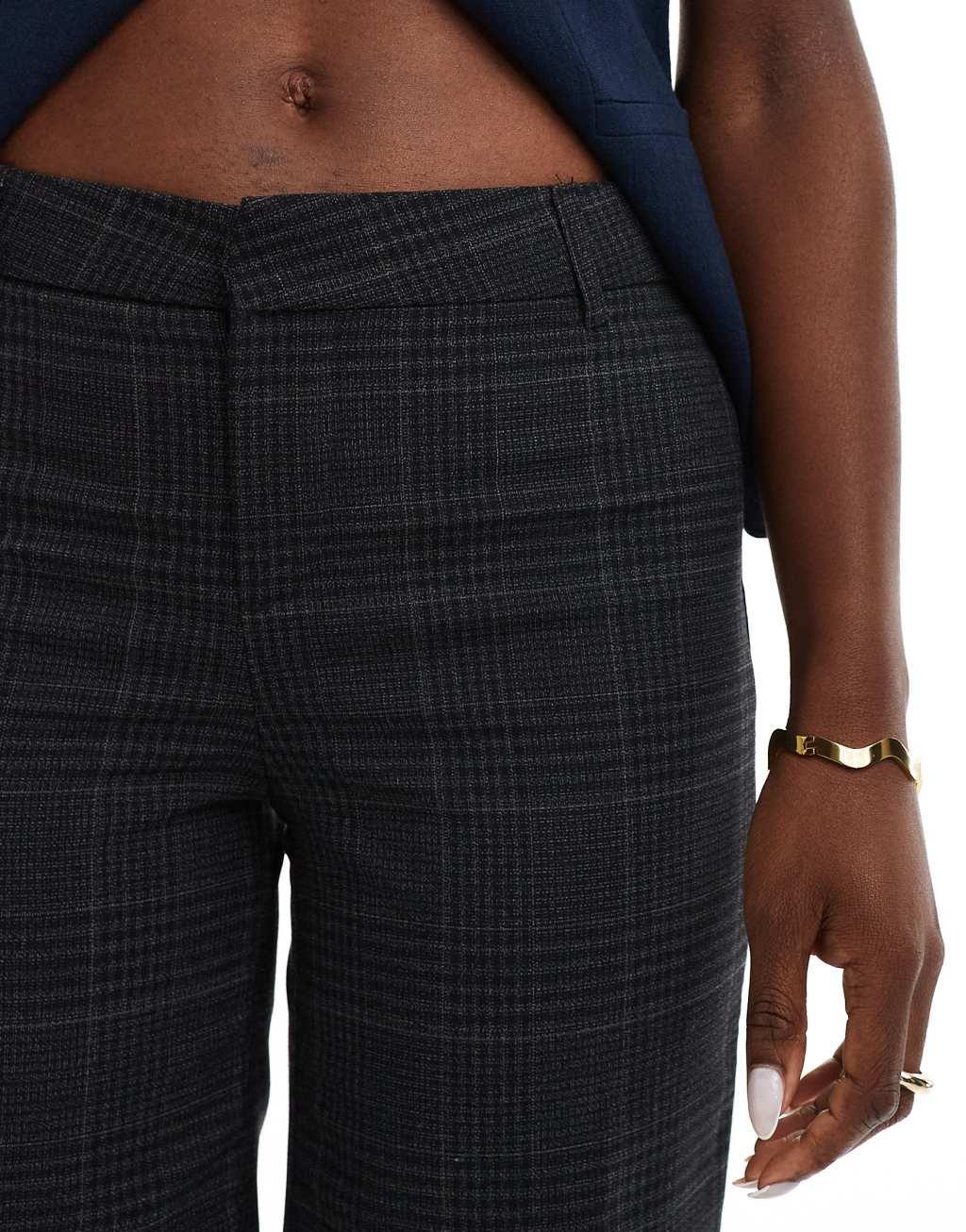 Bershka wide leg tailored pants in gray check Product Image