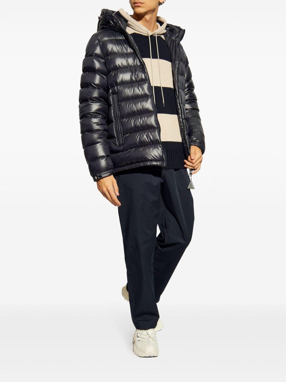 MONCLER Striped Drawstring Knit Hoodie In Black Product Image