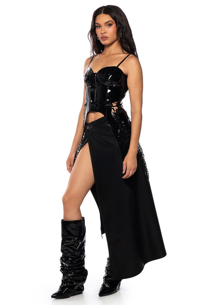 SAFE ON MY OWN VINYL CORSET TOP IN BLACK Product Image