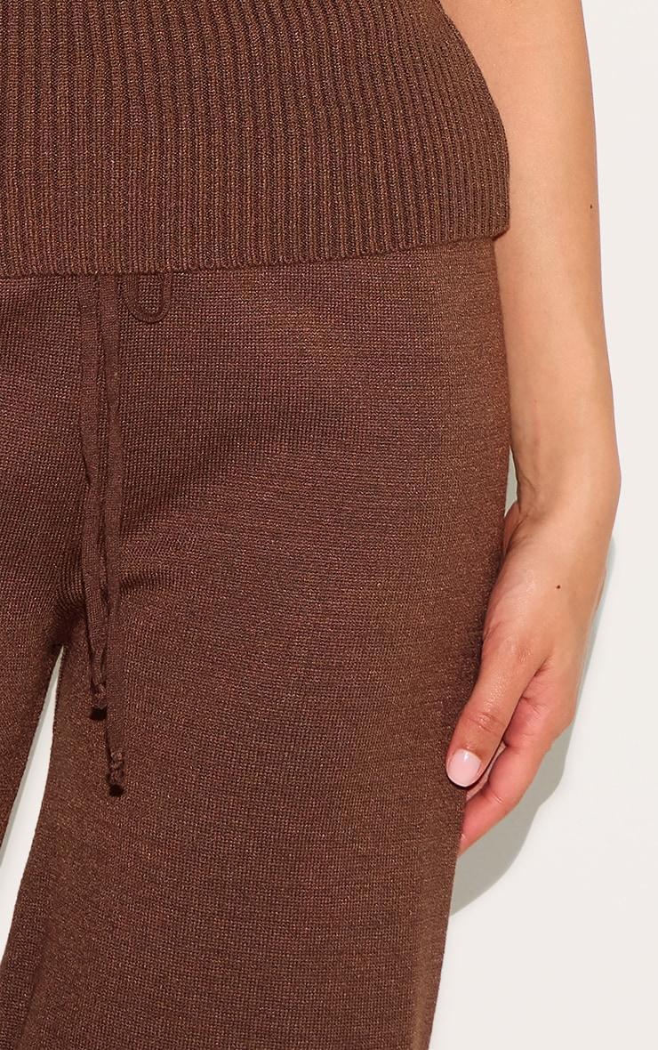 Petite Chocolate Knitted Straight Leg Pants Product Image